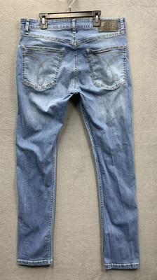 Calvin Klein Denim Jeans Men's Skinny Size 32X32 Blue Distressed Medium Wash