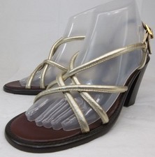 Alberto Gozzi Womens Sandals EU 38.5 Gold Criss Cross Strappy High Heel Italy 35