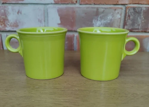 Fiesta Ware Lime Green Ring Handle Coffee Mug Cup Fiesta USA HLC Lot of 2