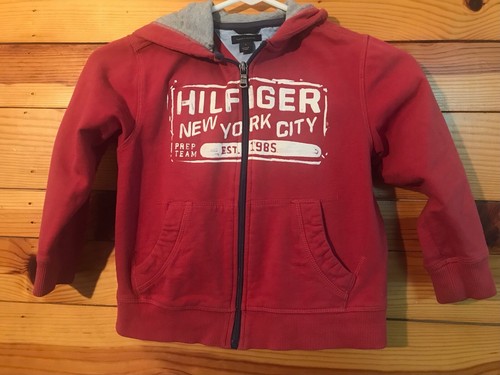 Tommy Hilfiger Hoodie Red Unisex Hooded Sweatshirt Boys Girls Size 5