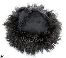 Black Fox Fur-Trimmed Viking Hat - Faux Fur Norse/helmet/cap/armor/larp/cosplay