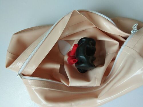Skin latex gummi catsuit with red teeth nose tube zip hidden sheath no gloves - Picture 2 of 6