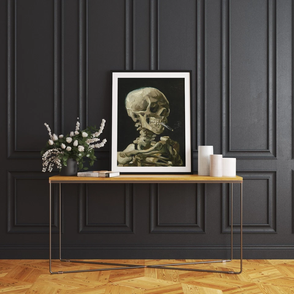 Van Gogh Calavera Esqueleto Fumar Cigarrillo GICLEE Arte Gótico Impresión Academia Oscura Foto 3 de 4