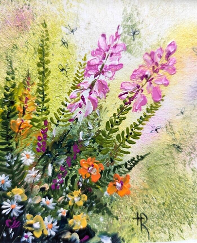 Blooming Flowers Summer Wildflower Painting Original Floral Oil Impasto Art. - Picture 3 of 10