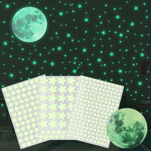 Adesivi Murali Fluorescenti Full Luna Decalcomanie Luminose Bagliore In Dark Moon Stars