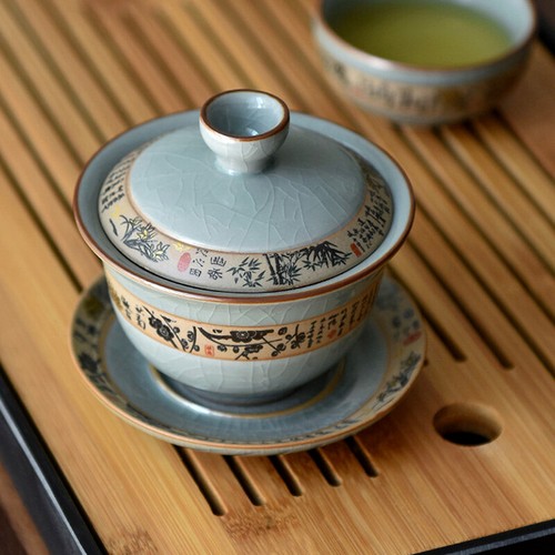 Teeschale Keramik Kung Fu Teeservice Gaiwan Tasse Schale Crackle Glasur Porzellan Terrine - Bild 4 von 8