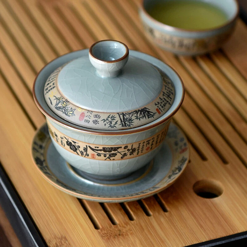 Tea Bowl Ceramic Kung Fu Tea Set Gaiwan Cup Bowl Crackle Glaze Porcelain Tureen - Image 3 of 4