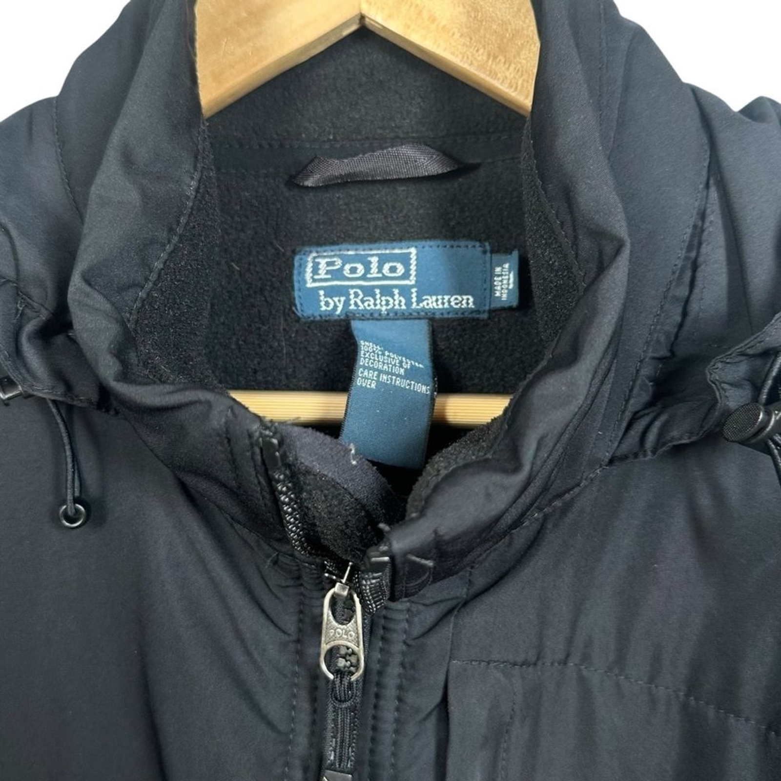 Vintage Polo Ralph Lauren Polartec Denali pile giacca cappuccio uomo M nero rosso pony
