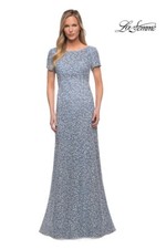 LA FEMME 29134 Steel Blue Silver Rhinestone Embroidered Embellished Maxi Gown 10