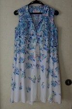 NWT Cacharel Dress 100% Cotton Tent Sleeveless Dropwaist White Blue Floral US 6
