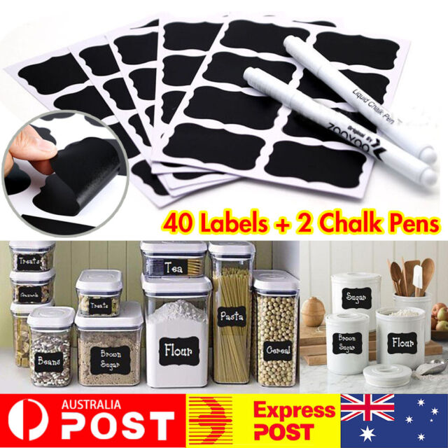 40/80x Blackboard Chalkboard Labels and 2x Chalk Pen Kitchen Jar Craft Stickers