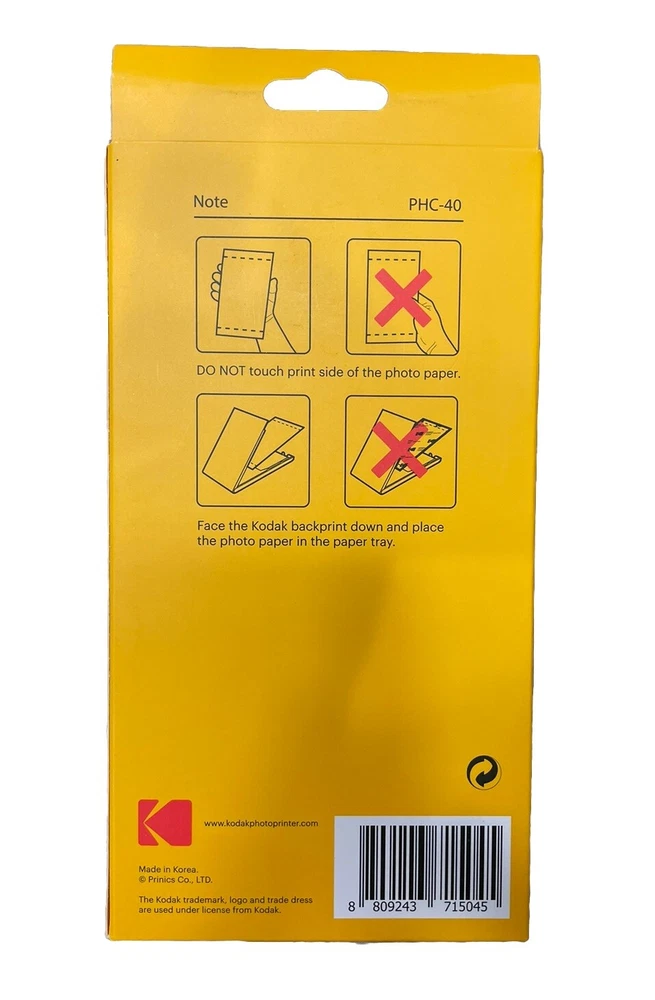 Kodak Photo Printer Dock PH-40 Color Cartridge & Photo Paper Kit 4x6