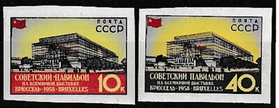 RUSSLAND -1958 SCOTT Nr.2051/52 EXPO BRÜSSEL - NICHT PERFORIERT ** POSTFRISCH