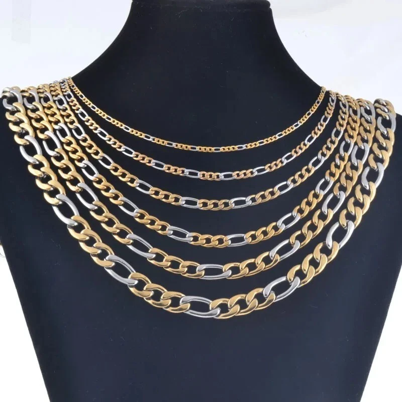 Collar de cadena Figaro de 3,0 mm-7,5 mm para mujer/hombre joyería vintage plateada chapada en oro Foto 4 de 4