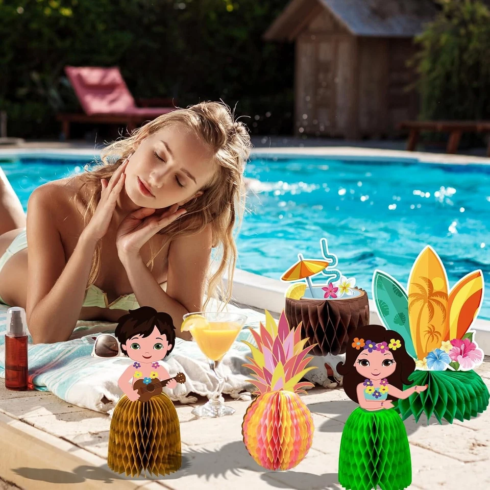 12 piezas decoraciones de mesa de fiesta hawaiana Luau - doble cara Aloha flamenco miel Foto 4 de 4