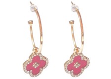 Womens Hoop Earrings With Charm, Color: Red