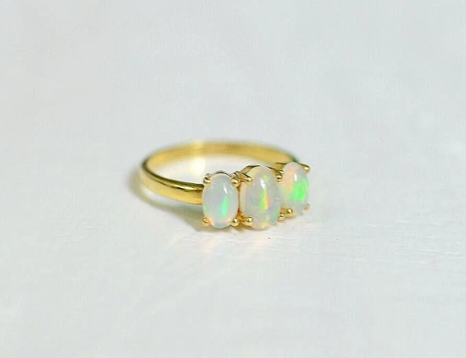 Ethiopian Opal Gold Ring, Opal Engagement Ring, 925 Sterling Silver Ring Gift - Image 3 of 4