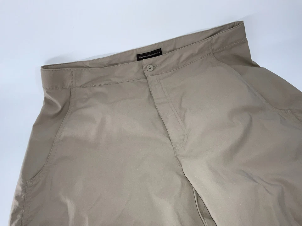 Calça de caminhada Royal Robbins tamanho 10 náilon bronzeado lycra frente plana sem falhas YGI D2-35 - Imagem 3 de 4