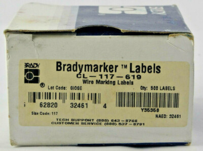 Brady CL-117-619 Wire Marking Labels Qty 500 32461 White *BOX DAMAGE* Free Ship 