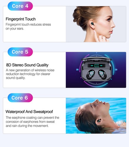 2019 Bluetooth 5.0 Headset Wireless Earphones Mini Earbuds Stereo Headphones - Picture 6 of 13