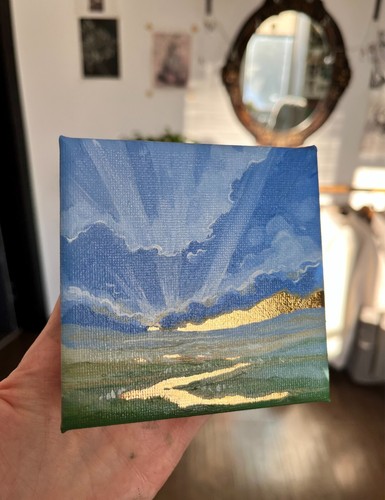 Original Acrylic Painting on Canvas, 4x4 – Radiant Sky, Handmade - Picture 2 of 5