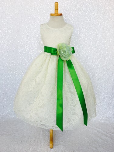 Ivory French Lace Off White Ribbon Flower Girl Dress Birthday Wedding Pageant - Picture 3 of 136