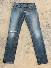 Bebe Jeans Womens 26 Euro Shine Skinny Pacific Blue Denim Ankle Made in USA