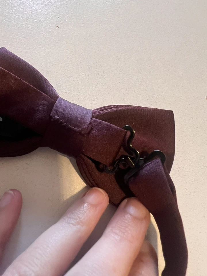 Pañuelo H&M Hombre Pajarita Preatada Ajustable y Bolsillo Satinado Borgoña Foto 3 de 4