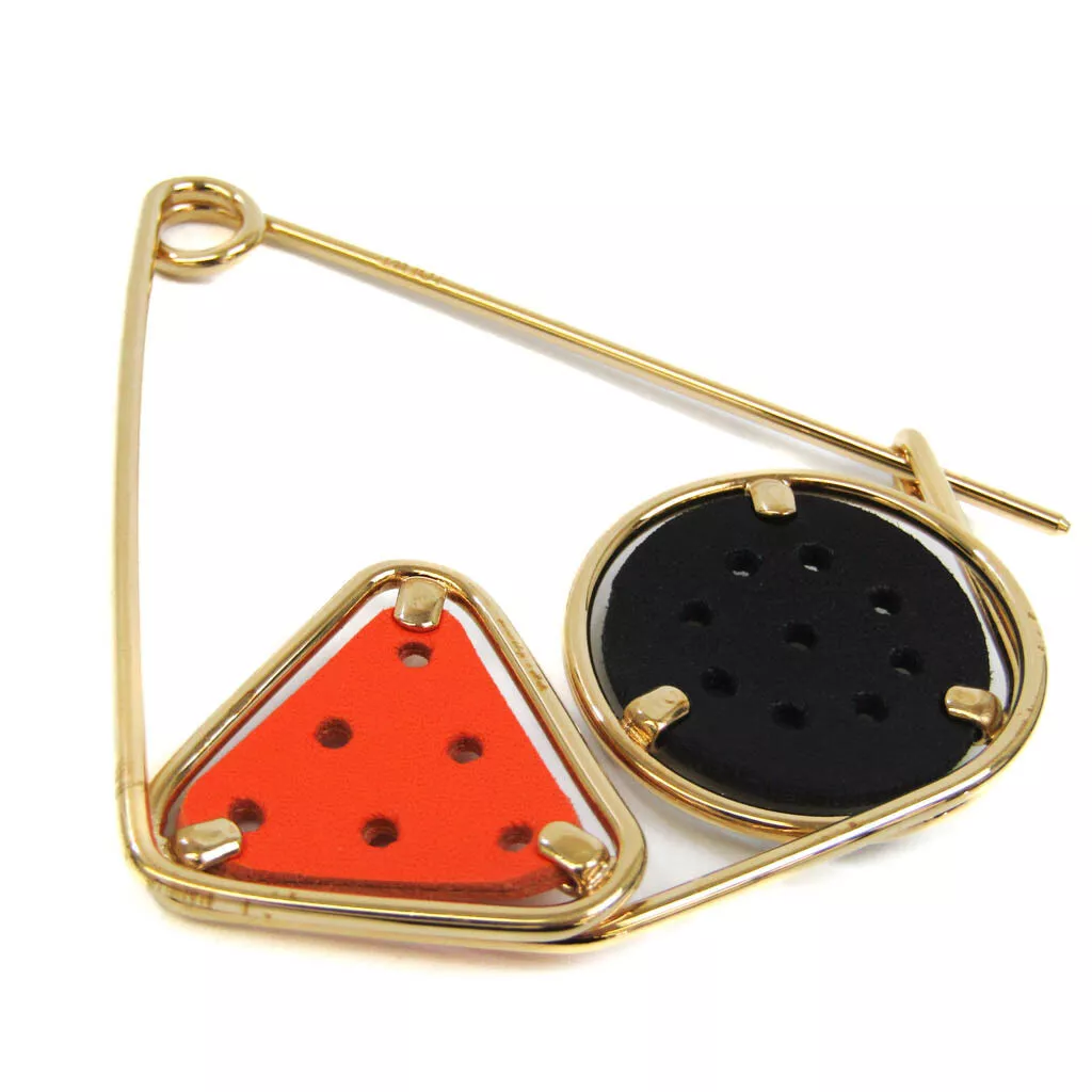 Loewe SMALL DOUBLE MECCANO PIN Leather,Metal Brooch Black,Gold,Orange BF556166