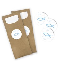 Itenga 100X Bestecktaschen Pochetten Sticker Fisch Hellblau Kommunion Taufe