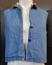 Willow Bend Women's Top Denim Vest M Button Up Jean Floral Vintage Made In Usa