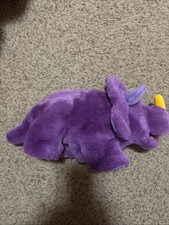 GUND Vintage Plush Triceratops Puppet - Ultra Rare Purple Sample Dinosaur