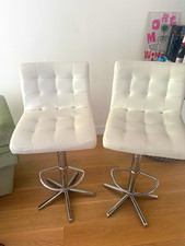 Set of 2 White Adjustable Swivel Bar Stools with Backrest, Chrome Base