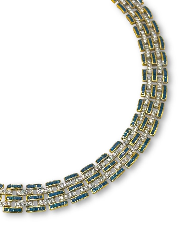 Necklace - 18 kt. Yellow gold, Amazing 18K Gold Diamond &Sapphire Womens image 6
