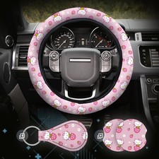 Strawberry Pink Hello Kitty Steering Wheel Cover - Universal Fit 14.5-15 Inch