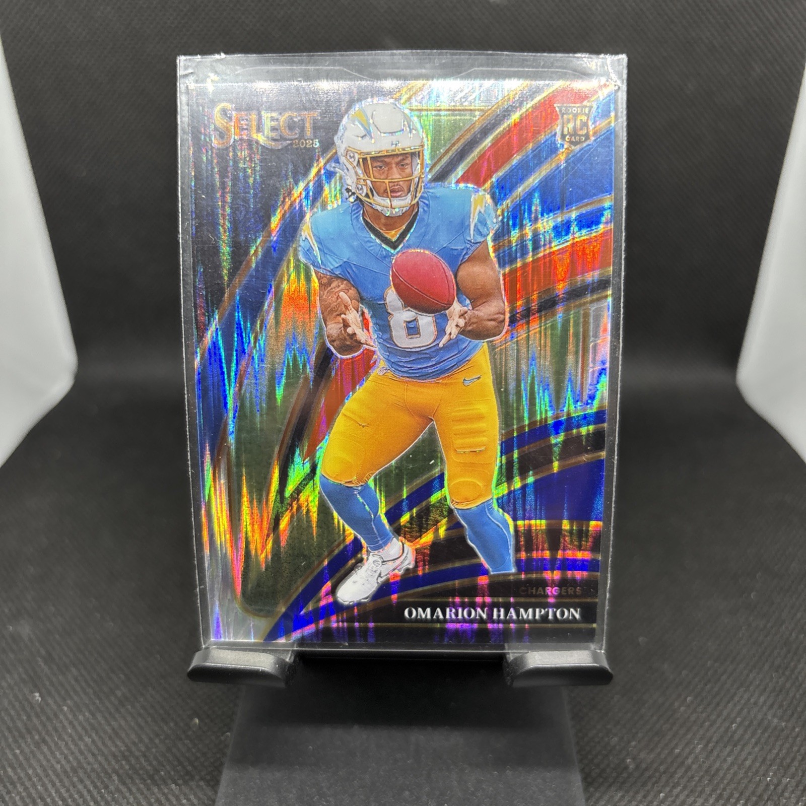 2025 Panini Select Club Level Red & Blue Shock Prizm Omarion Hampton #202- RC