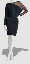 DKNY Women's Black Asymmetrical Boat Neck Sweater Dress Size M