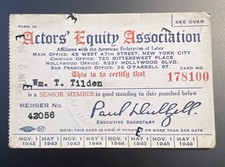 Bill Tilden Personally Owned Actos' Equity Association Card - Tennis Legend