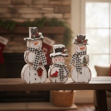 3 Pcs Rustic Christmas Snowman Table Decor - Charming Wooden Centerpieces