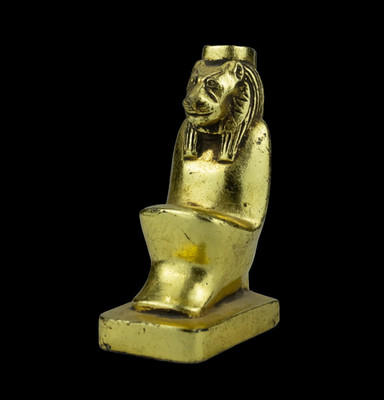 Rare Egyptian Statue Goddess Sekhmet - Gold - Authentic Ancient Egyptian Antique