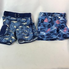 Cat Jack Swim Trunks Lot Boys XS S 6/7 Blue Shark Dino Print Beach Set Of 2