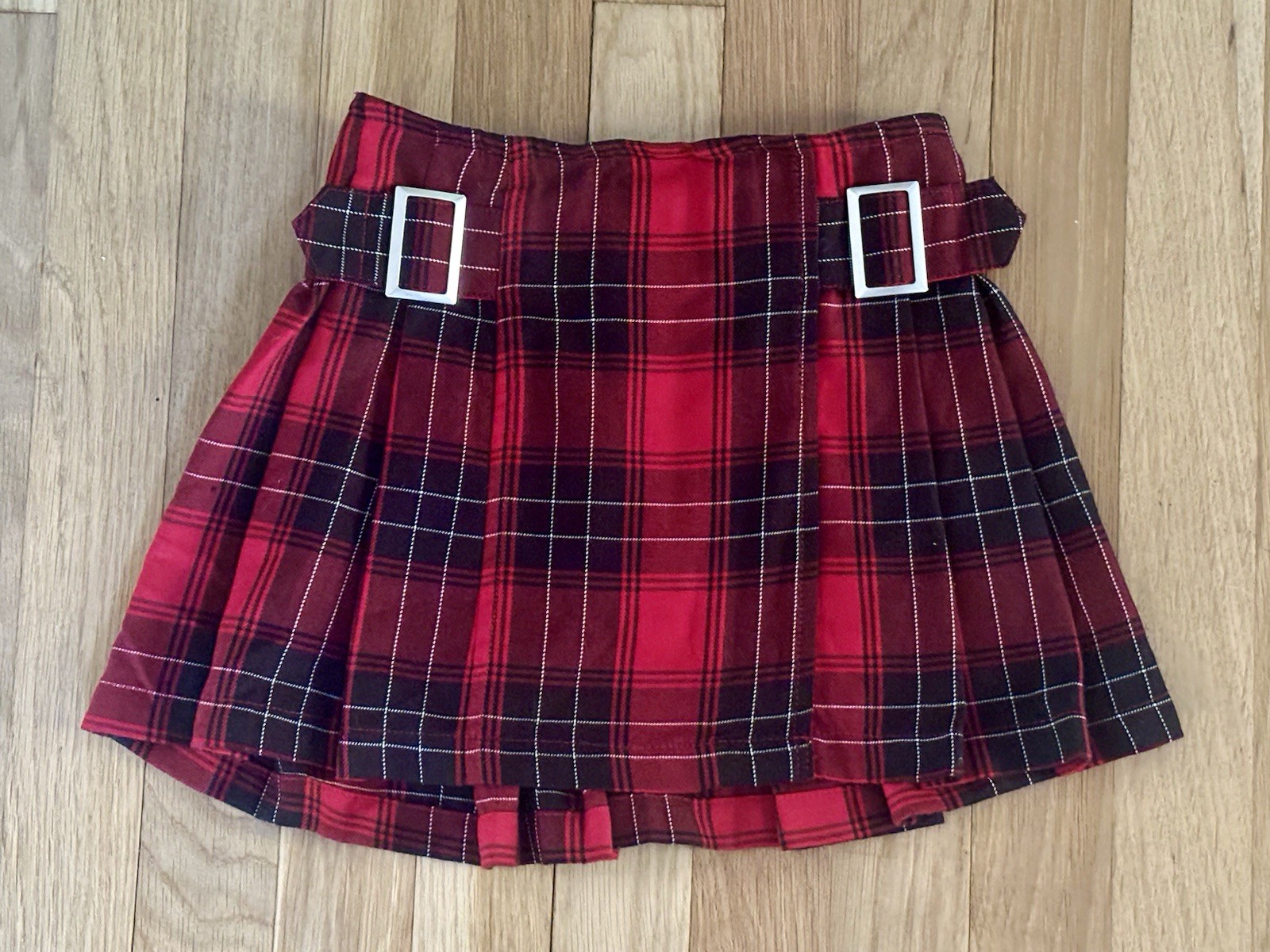 Justice Red Pleated Plaid Skirt Skort Sz 6 Holiday