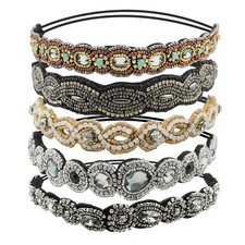 5 Count Beaded Elastic Headband, Fashionable Handmade Beading Hairbands for L...