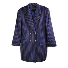 Vintage Laurel by Escada Blue Striped Blazer W 40 Double Breasted Gold Button
