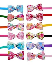 12pcs Pet Bowties Dog Bow Ties Neck Bows with Glittery Rhinestone Adjustable