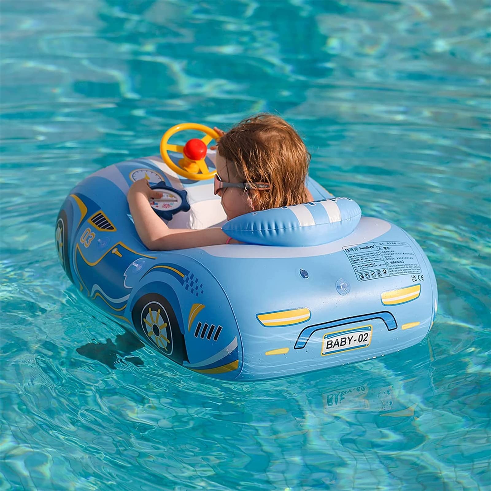 Baby Pool Float with 3D Car Design,Thick PVC Baby Swim Floatie, Toddler Infan...