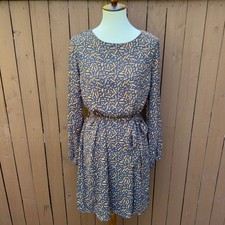 Kaileigh | NWOT Size Large Navy/Camel Print Dress with Tie