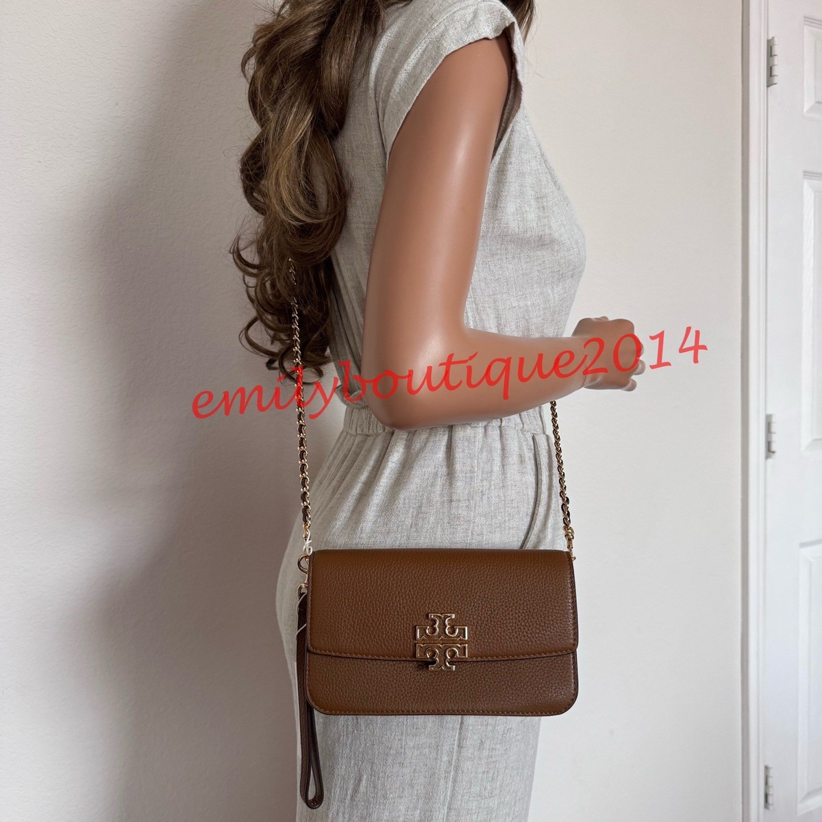 NWT Tory Burch 141012 Britten Chain Wallet & Wristlet Leather