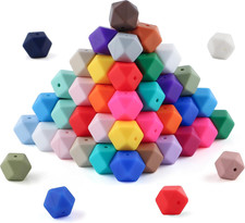 96Pcs Hexagon Silicone Beads, 14Mm Polygon Silicone Beads for Keychain