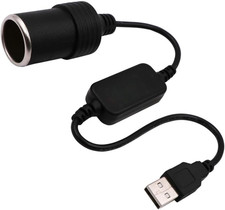 USB to Car Cigarette Lighter Socket with Step-Up Converter Adapter Cable, USB-A 